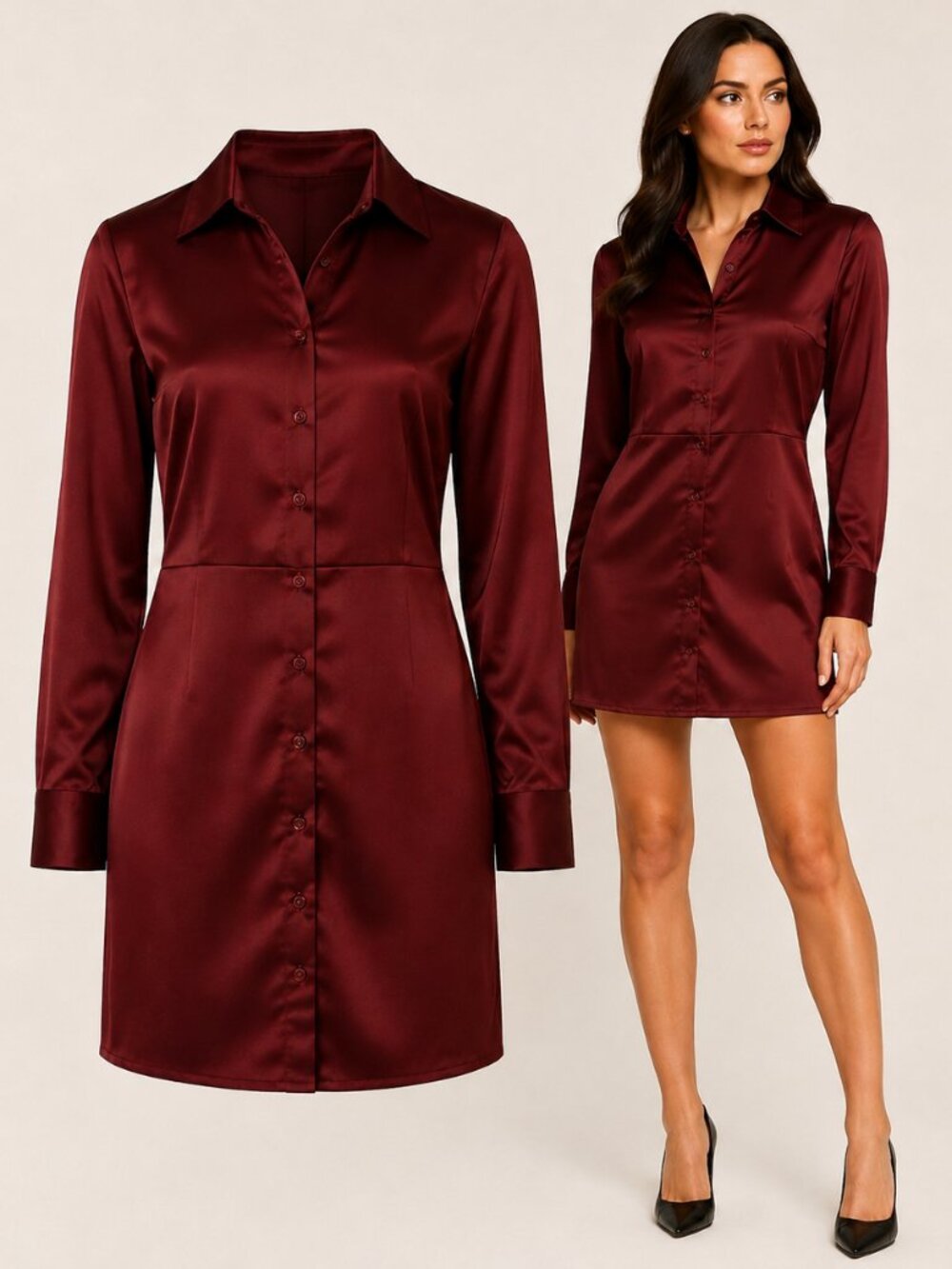 Selfie Leslie Burgundy Satin Shirt Mini Dress NWT M Holiday Date Evening Dinner